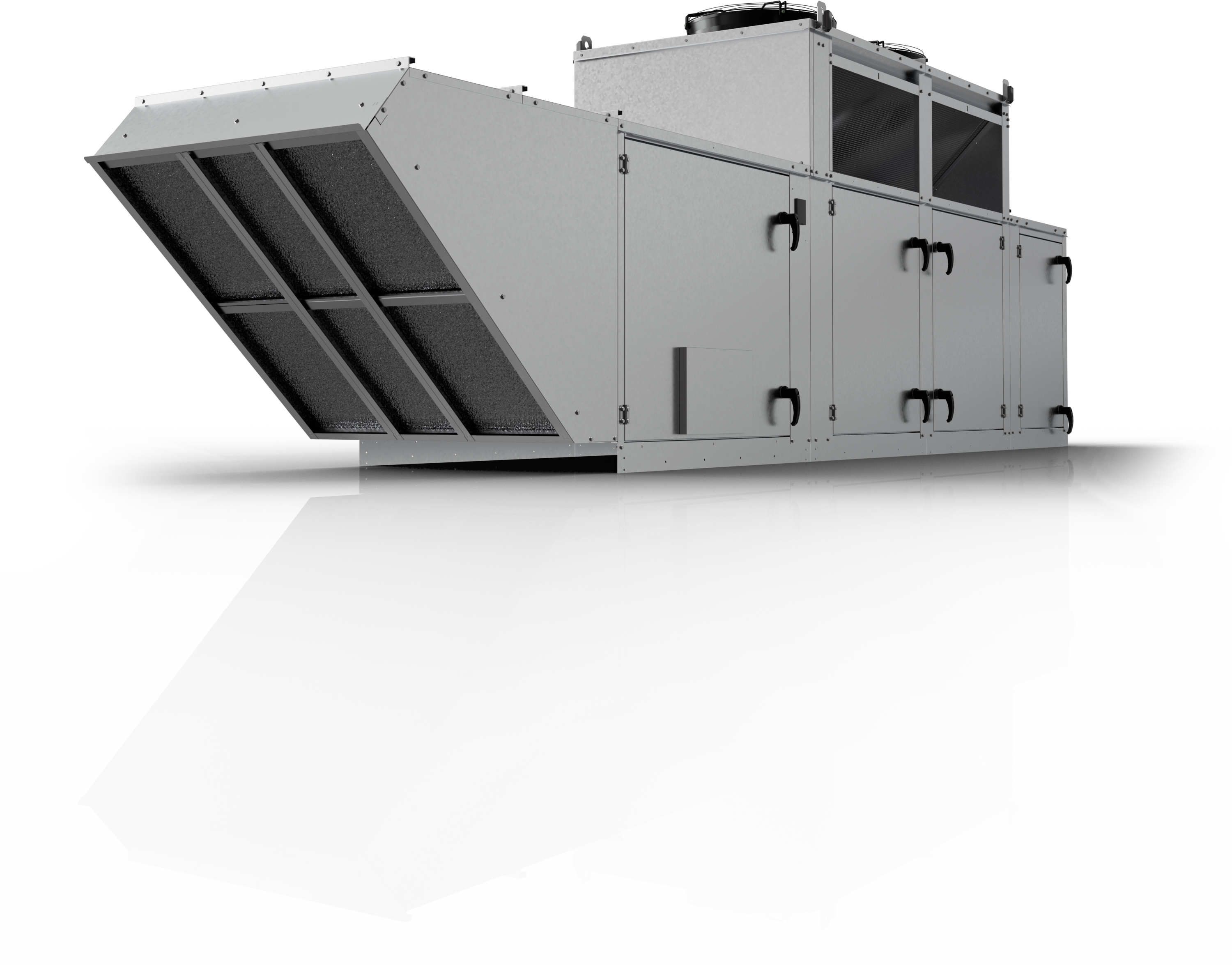Accurex XDGX modular direct-gas make-up air unit with cooling module, exterior rendering