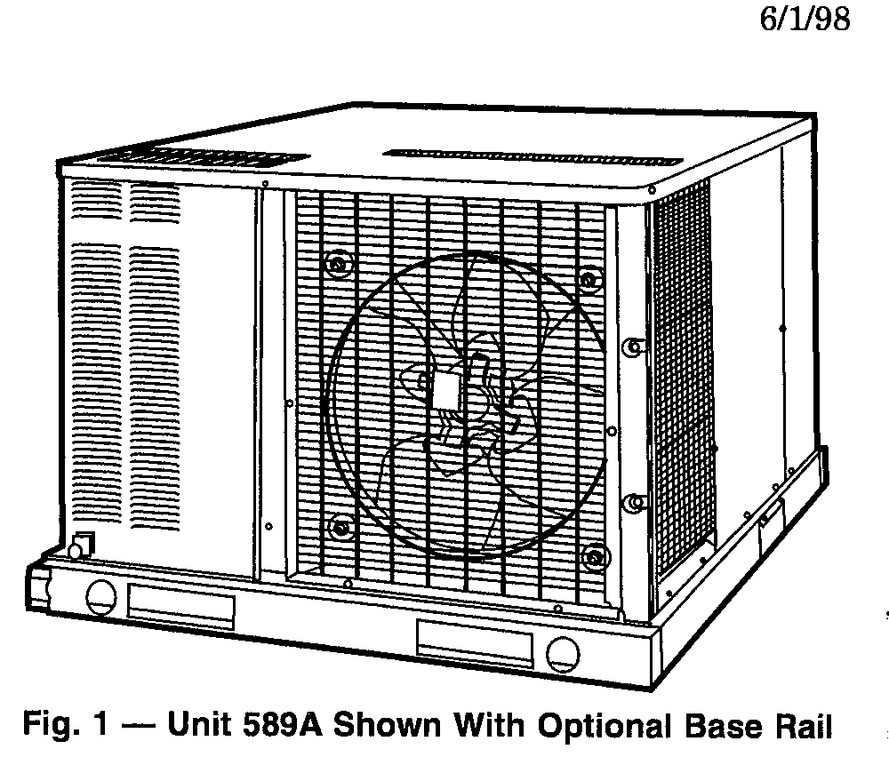 Bryant 588A/589A single-package gas heating/electric cooling rooftop unit, official installation-manual illustration