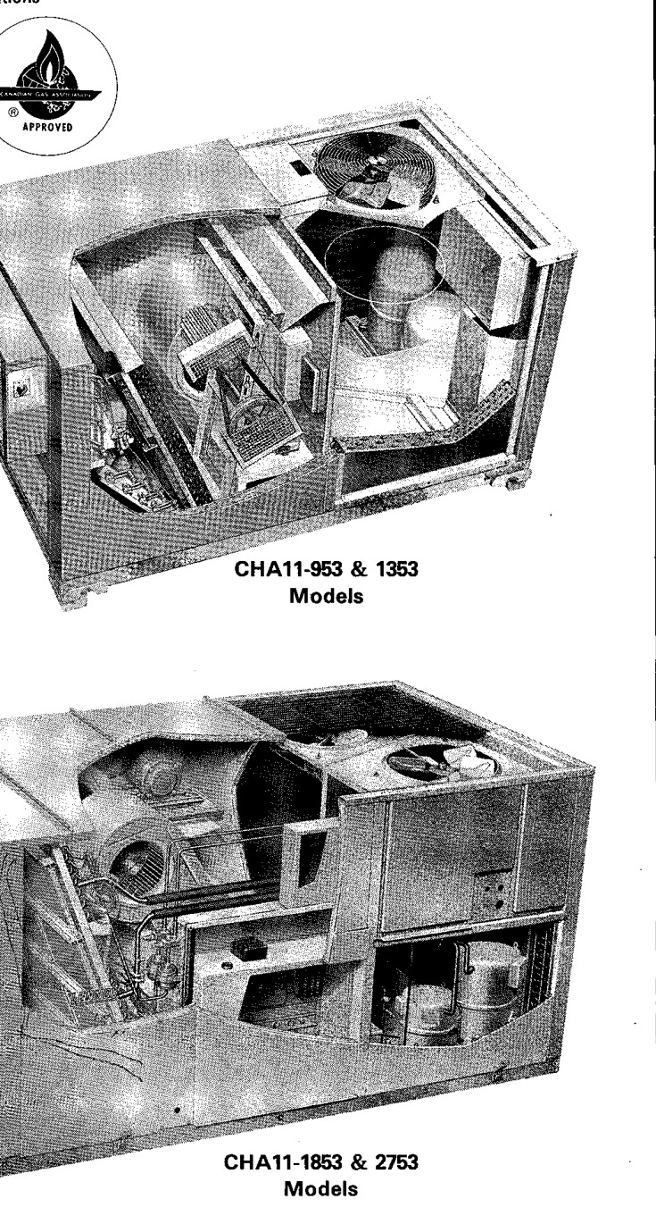 Lennox CHA11-953/1353 and CHA11-1853/2753 single package rooftop units cutaway