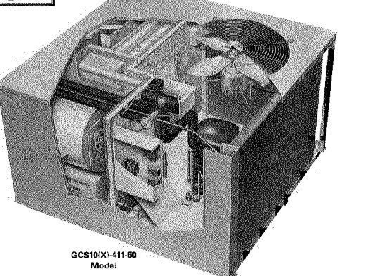 Lennox GCS10 series DX cooling and gas heating packaged rooftop unit cutaway