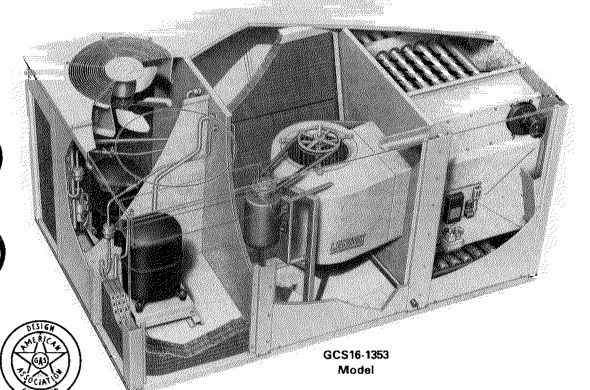 Lennox GCS16 packaged rooftop cooling and gas heat unit cutaway