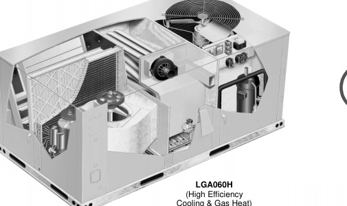 Lennox LGA060H packaged L Series rooftop cooling and gas heat unit cutaway