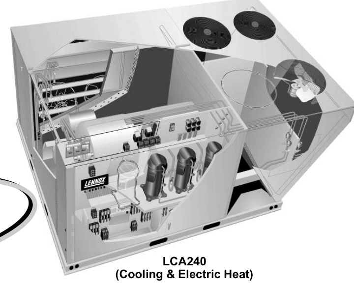 Lennox LCA240 packaged L Series rooftop cooling and electric heat unit cutaway