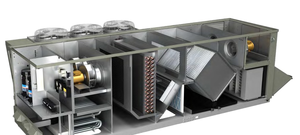 Valent VPR Series packaged rooftop unit cutaway render